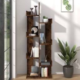 Berkfield Home Book Cabinet 48x25.5x140 cm Smoked Oak Engineered Wood in Brown - thumbnail 2