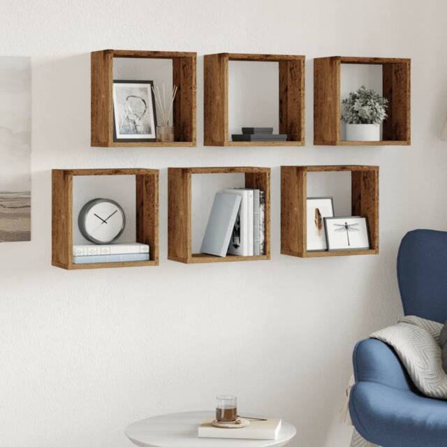 Berkfield Home Wall Cube Shelves 6 pcs Old Wood 30x15x30 cm Engineered Wood in Brown - Size: 30 x 15 x 30 cm - image 1