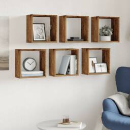 Berkfield Home Wall Cube Shelves 6 pcs Old Wood 30x15x30 cm Engineered Wood in Brown - Size: 30 x 15 x 30 cm - thumbnail 1