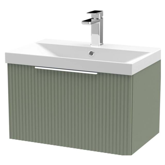 Balterley Tixall 1 Drawer Vanity Unit with Thin Edge Basin, Satin Green, 600mm in Green - image 1