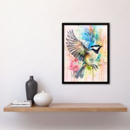 "Artery8 Bird in Flight Colourful Watercolour Painting Framed Art Print in Blue - Size: W12"" x H16""" - thumbnail 4