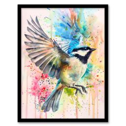 "Artery8 Bird in Flight Colourful Watercolour Painting Framed Art Print in Blue - Size: W12"" x H16""" - thumbnail 1