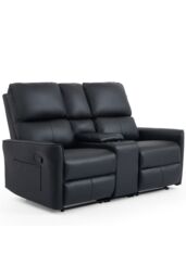 More4Homes Madrid 1+2 Seater W Console Manual Air Leather Recliner Sofa Set in Black - thumbnail 2