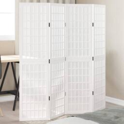 Berkfield Home Room Divider 4 Panels White Solid Wood Paulownia - thumbnail 2