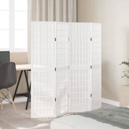 Berkfield Home Room Divider 4 Panels White Solid Wood Paulownia
