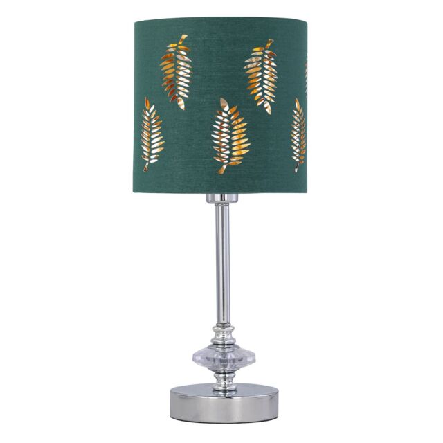 First Choice Lighting Chrome Jewelled Table Lamp with Dark Green Fern Shade in Silver - image 1