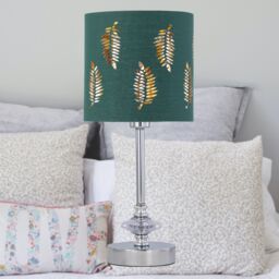 First Choice Lighting Chrome Jewelled Table Lamp with Dark Green Fern Shade in Silver - thumbnail 4