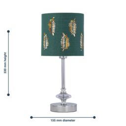 First Choice Lighting Chrome Jewelled Table Lamp with Dark Green Fern Shade in Silver - thumbnail 6