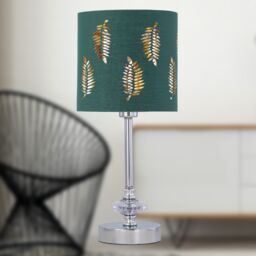 First Choice Lighting Chrome Jewelled Table Lamp with Dark Green Fern Shade in Silver - thumbnail 5