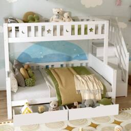 Matteo Solid Wood Bunk Bed with Storage & Star & Moon Motif - White - Size: Double - thumbnail 5