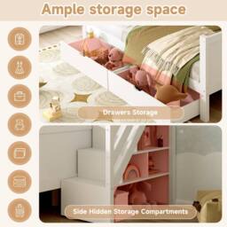 Matteo Solid Wood Bunk Bed with Storage & Star & Moon Motif - White - Size: Double - thumbnail 6
