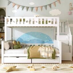 Matteo Solid Wood Bunk Bed with Storage & Star & Moon Motif - White - Size: Double - thumbnail 3
