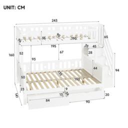 Matteo Solid Wood Bunk Bed with Storage & Star & Moon Motif - White - Size: Double - thumbnail 9