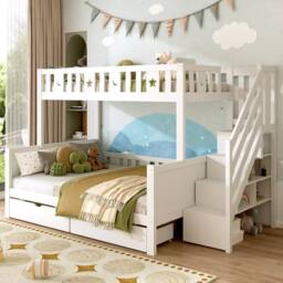 Matteo Solid Wood Bunk Bed with Storage & Star & Moon Motif - White - Size: Double - thumbnail 2