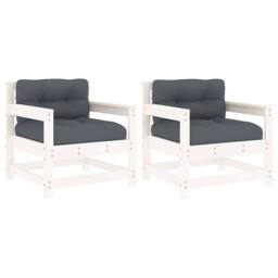 Berkfield Home Beautiful Garden Chairs with Cushions 2 pcs White Solid Wood Pine - thumbnail 3