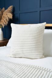 BHS Luxury Ribbon Velvet Cushion in Cream - Size: 45 cm x 45 cm
