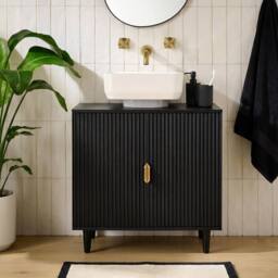 OHS Ribbed Undersink Bathroom Cabinet MDF Storage Organiser in Black - thumbnail 1
