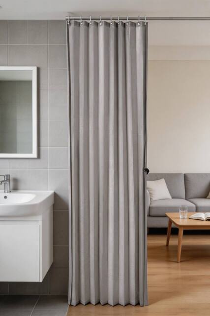 Living and Home 1 Panel Faux Linen Pleated Folding Curtain for Door/Window in Grey - Size: 180 cm width x 200 cm drop - image 1