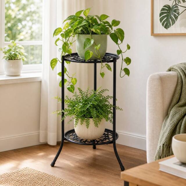 Garden Sanctuary Vintage 2 Tier Metal Plant Display Stand in Black - image 1