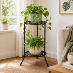 Garden Sanctuary Vintage 2 Tier Metal Plant Display Stand in Black - thumbnail 1