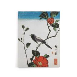 "Artery8 Japanese Bird On Camellia Branch Canvas Wall Art Print Hiroshige in Red - Size: W18"" x H24""" - thumbnail 1