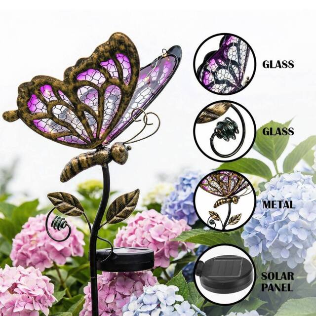 "Bright Zeal Pink Purple 35"" Solar Butterfly Stake Light Waterproof Garden Decor" - image 1