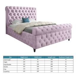 Casani Stenton Sleigh Upholstered Pink Soft Velvet Designer Bed Frame - Size: Small Single - thumbnail 8