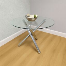 KOSY KOALA Dining Table & 4 Chairs Round Glass Table With 4 Green Velvet Chairs Dining Room Furniture Set in Clear - thumbnail 2