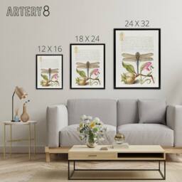 "Artery8 Dragonfly Pear & Carnation Calligraphy Framed Canvas Wall Art Print in White - Size: W12"" x H16""" - thumbnail 4