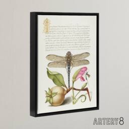 "Artery8 Dragonfly Pear & Carnation Calligraphy Framed Canvas Wall Art Print in White - Size: W12"" x H16""" - thumbnail 2