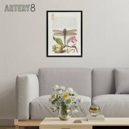 "Artery8 Dragonfly Pear & Carnation Calligraphy Framed Canvas Wall Art Print in White - Size: W12"" x H16""" - thumbnail 3
