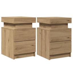 Berkfield Home Bedside Cabinets with LED 2 pcs Artisian Oak 35x39x55 cm Wood in Brown - Size: 35 x 39 x 55 cm - thumbnail 3