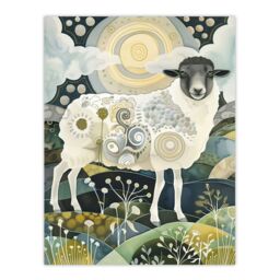 "Artery8 Stylised Sheep with Patterns Full Moon Folk Art Wall Art Print in Navy - Size: W24"" x H32""" - thumbnail 1
