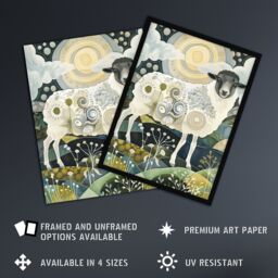"Artery8 Stylised Sheep with Patterns Full Moon Folk Art Wall Art Print in Navy - Size: W24"" x H32""" - thumbnail 2