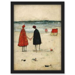 Artery8 Perfect Day For A Walk Couple Beach Scene Artwork Framed Wall Art Print A4 in Black - thumbnail 1