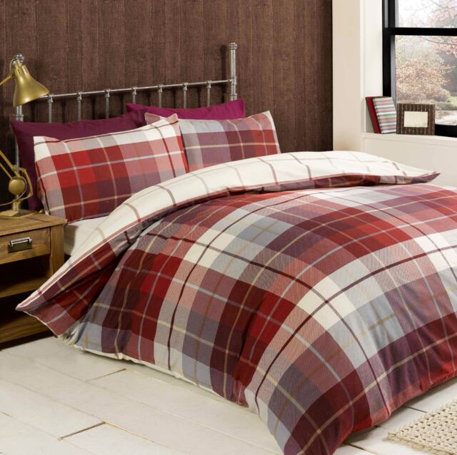 Rapport Home Lomond Check Flannellette Duvet Cover Set with Pillowcase in Red - Size: King - image 1