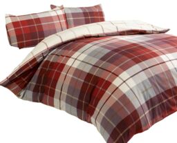 Rapport Home Lomond Check Flannellette Duvet Cover Set with Pillowcase in Red - Size: King - thumbnail 2