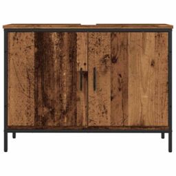 Berkfield Home Bathroom Sink Cabinet Old Wood 60x33x60 cm Engineered Wood in Brown - Size: 60 x 33 x 60 cm - thumbnail 4
