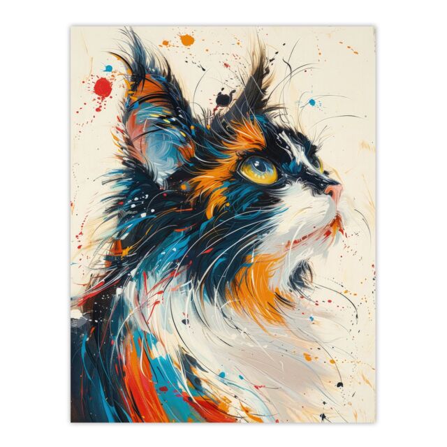 "Artery8 Wall Art Print Paint Splat Maine Coon Cat Lover Pet Portrait Poster - Size: W24"" x H32""" - image 1