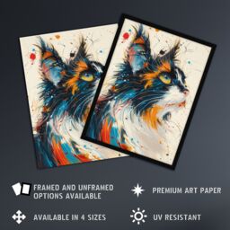 "Artery8 Wall Art Print Paint Splat Maine Coon Cat Lover Pet Portrait Poster - Size: W24"" x H32""" - thumbnail 2
