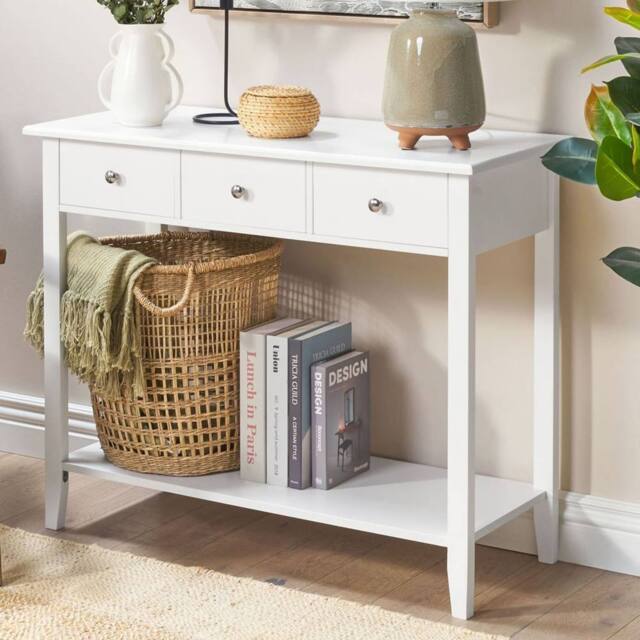 Wyld and Coco White Console Table - 3 Drawers 90x40x75 cm Scandinavian - Size: 90 x 40 x 75 cm - image 1