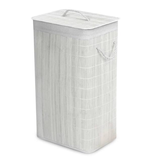 Nordara Rectangular Bamboo Laundry Basket with Lid & Liner in White - Size: Large - image 1