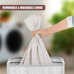 Nordara Rectangular Bamboo Laundry Basket with Lid & Liner in White - Size: Large - thumbnail 5