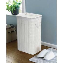 Nordara Rectangular Bamboo Laundry Basket with Lid & Liner in White - Size: Large - thumbnail 6
