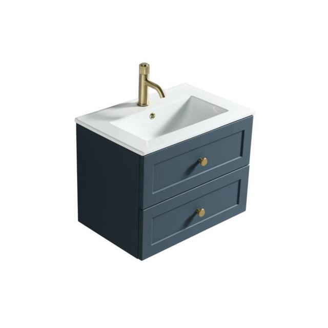Bathroom Kingdom Bakewell Midnight Wall Hung Basin Drawer Vanity 600mm in Blue - image 1