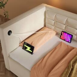 Rolipo 3FT Single Velvet Daybed with Hydraulic Storage & USB, Beige - thumbnail 7