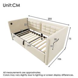 Rolipo 3FT Single Velvet Daybed with Hydraulic Storage & USB, Beige - thumbnail 2