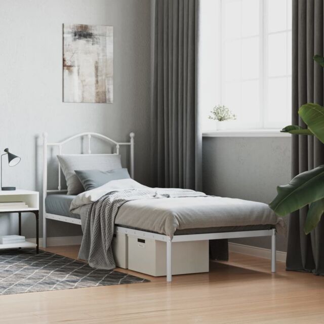 Berkfield Home Metal Bed Frame with Headboard White 80x200 cm - image 1