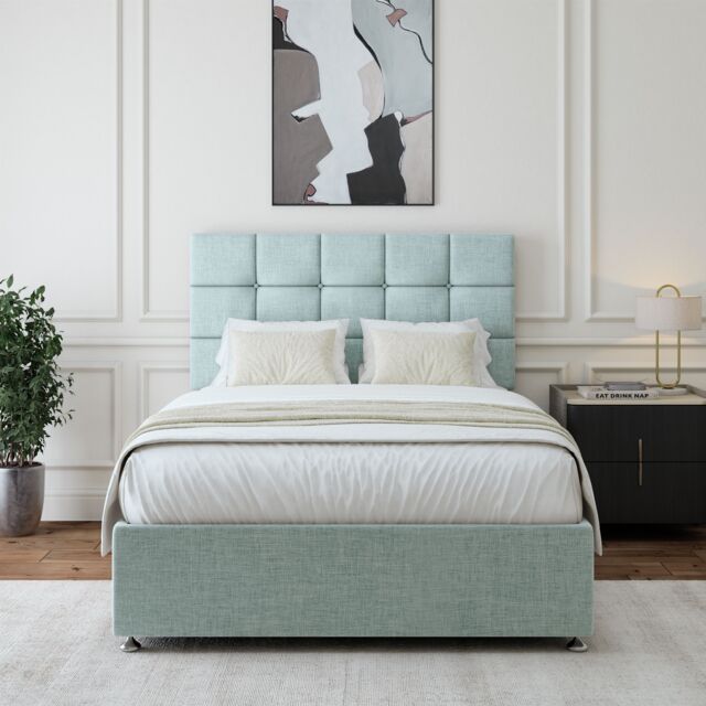 Bedmaster Linen 4 Drawer Divan Base & Square Headboard in Light Brown - Size: Double - image 1