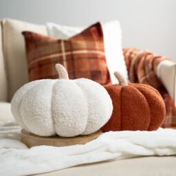 OHS Pumpkin Sofa Cushion Soft Fleece Filled 2 Pack Autumn Plush Home Decor Plump in Cream - thumbnail 5